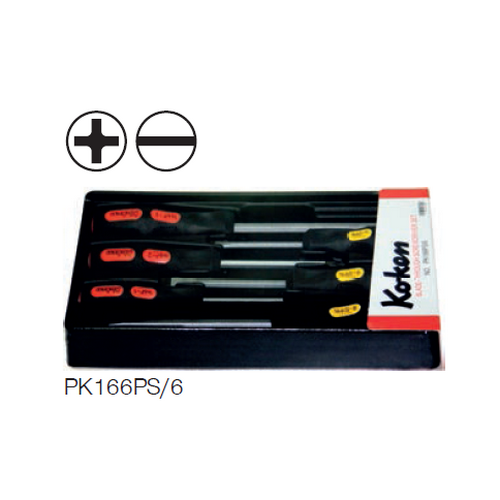 SKI - สกี จำหน่ายสินค้าหลากหลาย และคุณภาพดี | KOKEN PK-168PS/6 ไขควง ปากแฉก-แบน ด้ามไม่ทลุ 6 ตัวชุด ในถาด ABS